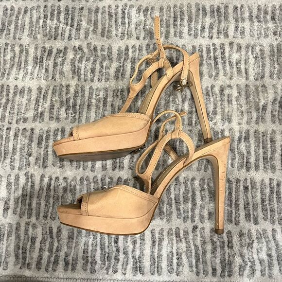 Gianni Bini Platform Stiletto High Heels Leather Beige Open Toe Size 9.5 - Picture 4 of 7